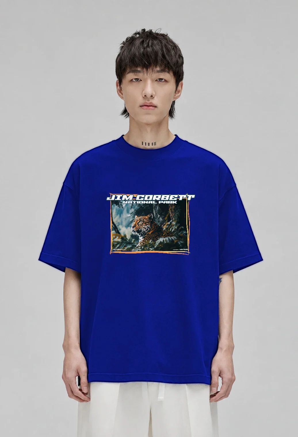 JimCorbett2.0 oversized t-shirt, royal blue, front view
