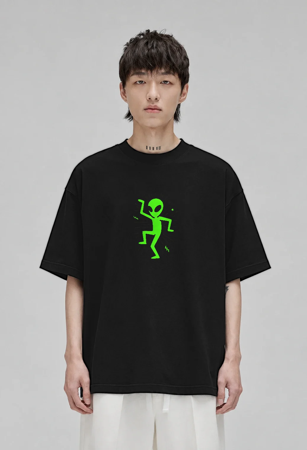 Alien Dance oversized t-shirt, black, front view