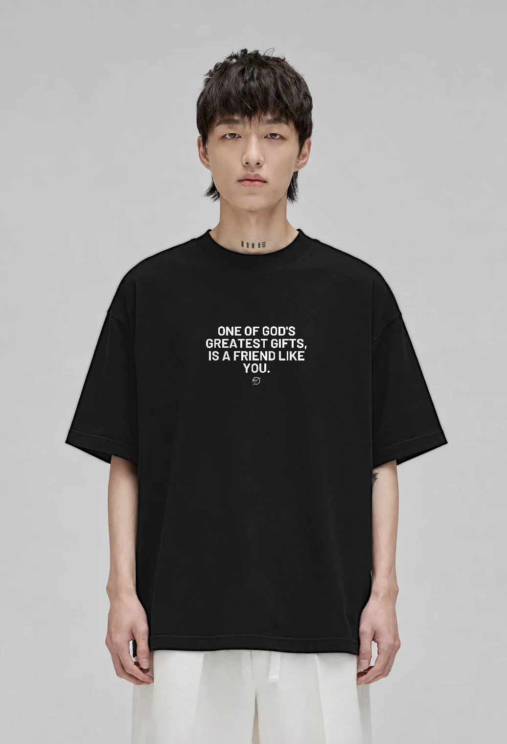 FRIEND oversized t-shirt, black, front view