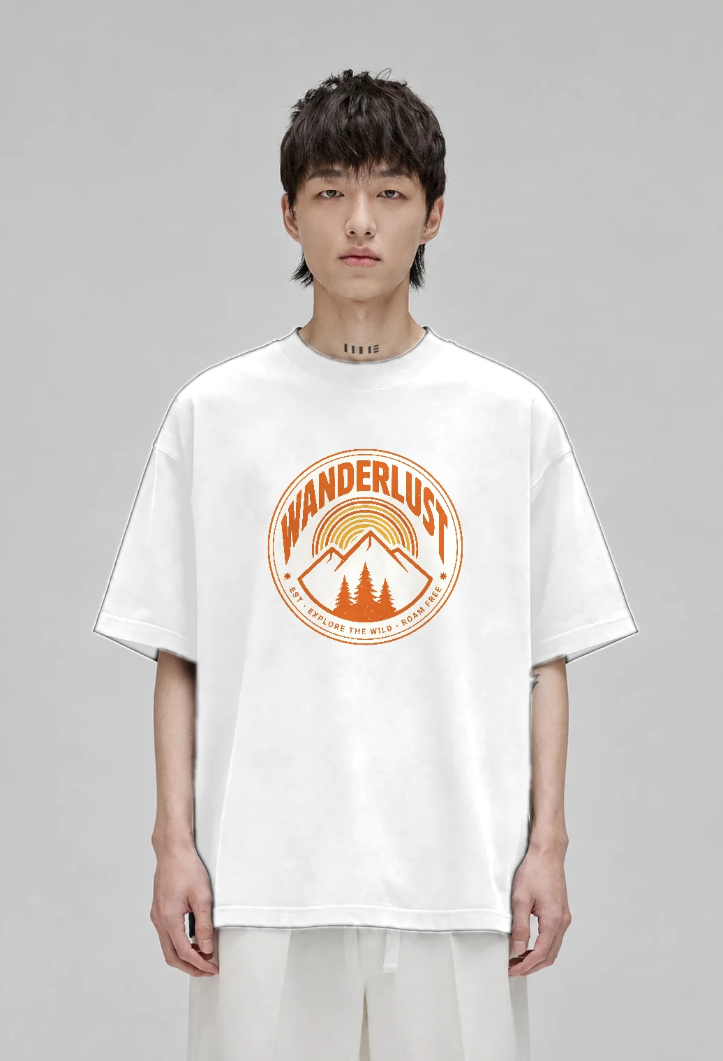 Wanderlust oversized t-shirt, white, front view