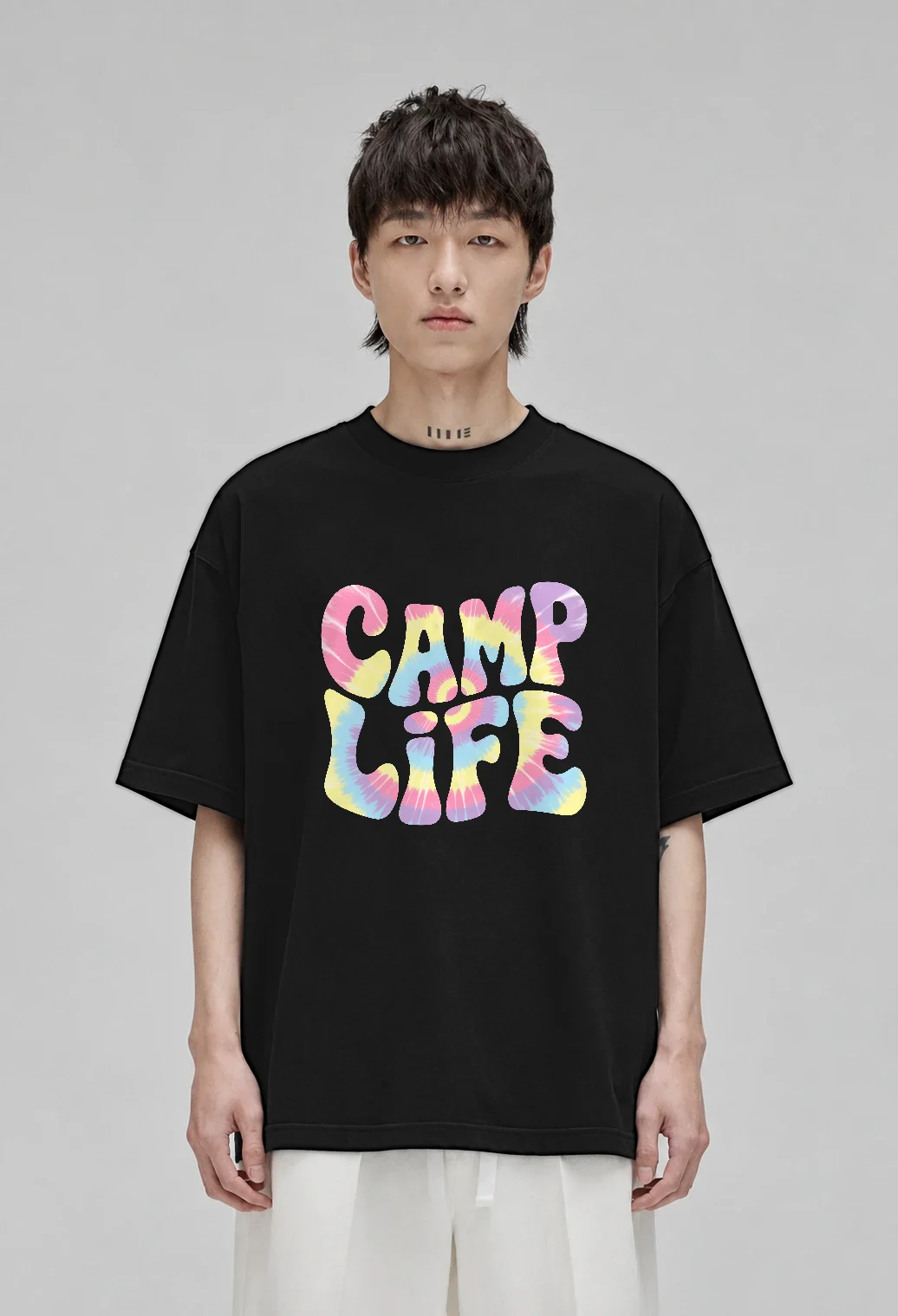 CAMPLIFE oversized t-shirt, black, front view